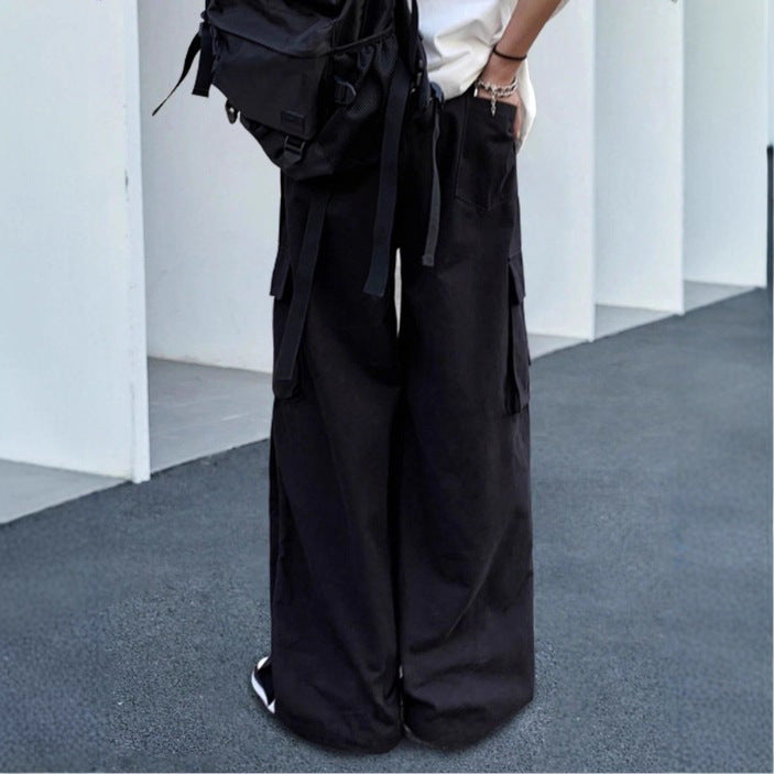 Unisex Oversize-Cargo-Jeanshose mit breiten Beinen, Klappentaschen und Druckknopf-Leiste Drune