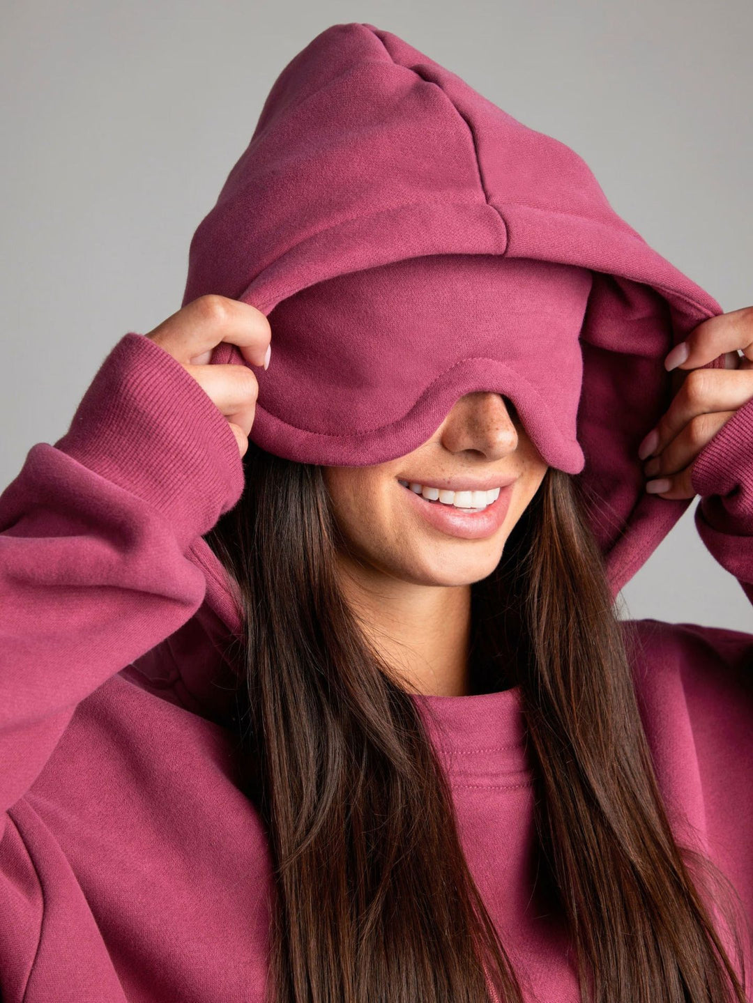 Damen Oversized Kapuzenpullover mit integrierter gepolsterter Schlafmaske Drune