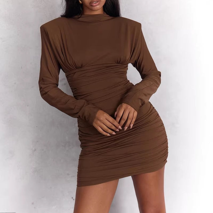 Damen Elegantes Raffungskleid mit langen Ärmeln Drune