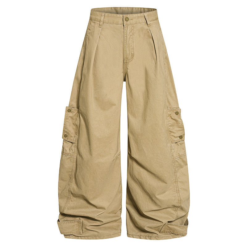Damen weite Cargo‑Culotte‑Hose mit hoher Taille, Ballon‑Bein und aufgesetzten Klappentaschen Drune