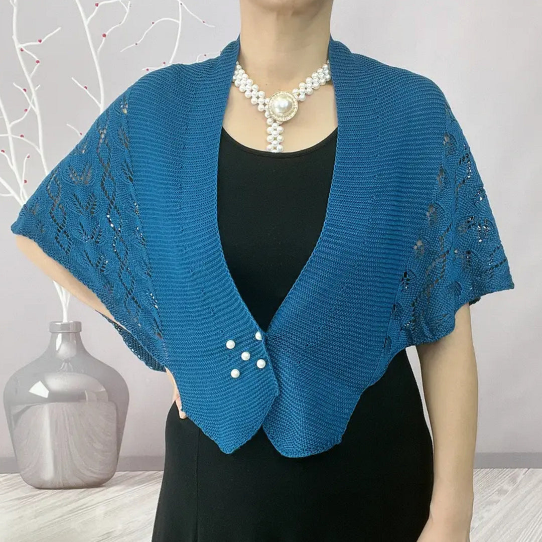 Damen elegante Strickjacke mit Spitzenmuster und Perlenknöpfen Drune