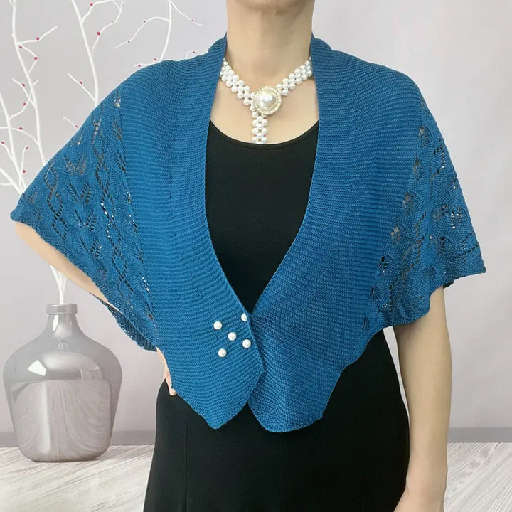 Damen elegante Strickjacke mit Spitzenmuster und Perlenknöpfen Drune