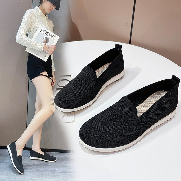 Damen bequeme Slip-On Sneakers mit atmungsaktiver Strick-Oberfläche Drune