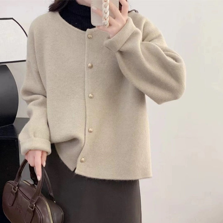 Damen Grobstrickjacke mit eleganter Knopfleiste und lässigem Schnitt Drune