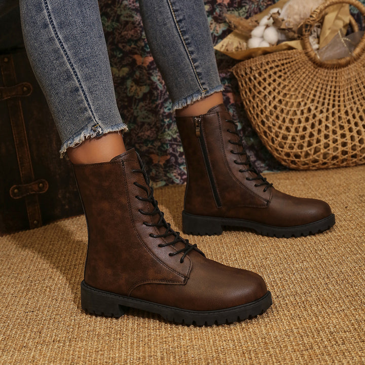 Damen nan Schnürstiefel mit seitlichem Reißverschluss und profilierter Gummilaufsohle Drune