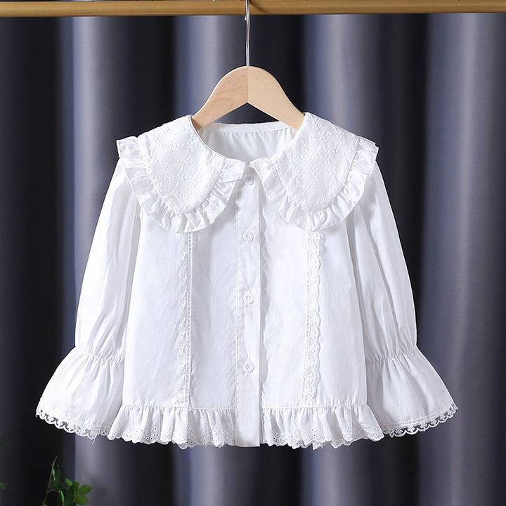 Damen Bluse mit nostalgischem Kragen und Rüschendetails Drune