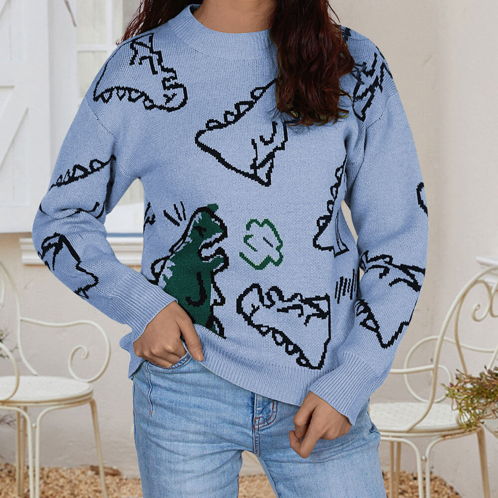 Damen Pullover mit Dinosaurier-Motiv und lässigem Schnitt Drune