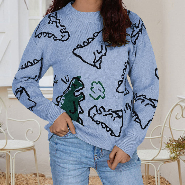 Damen Pullover mit Dinosaurier-Motiv und lässigem Schnitt Drune