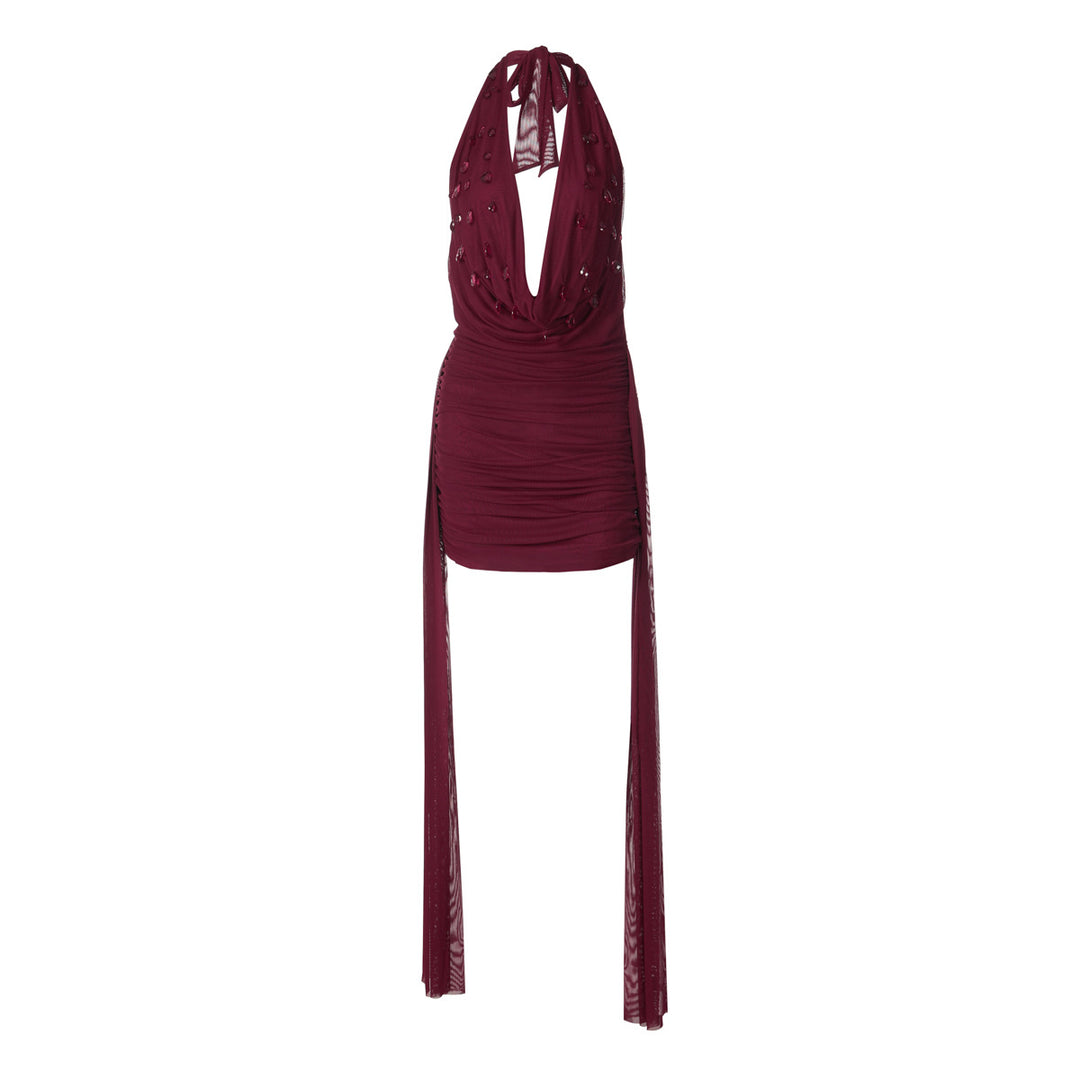 Damen Mini-Kleid mit raffiniertem Drapé und tiefem V-Ausschnitt Drune