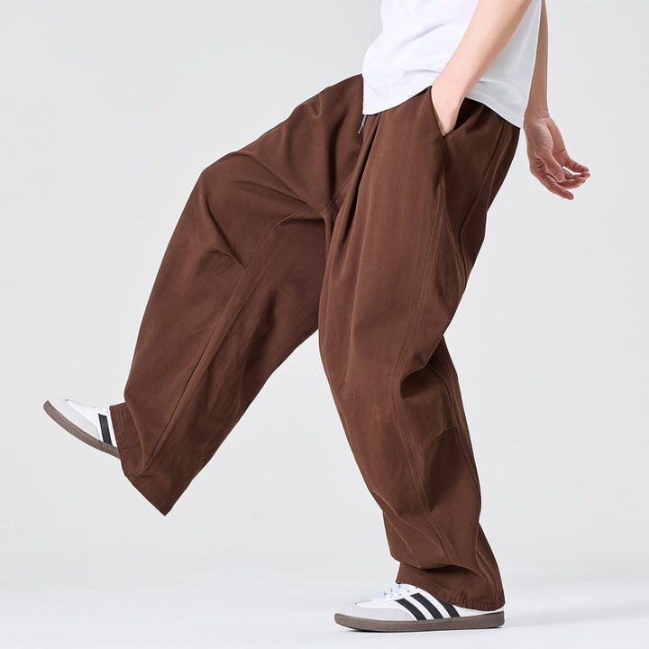 Herren Weite Relaxed-Fit Stoffhose mit Tunnelzug und Bundfalten Drune