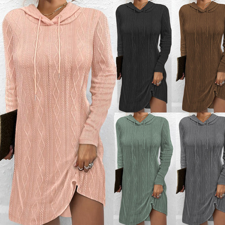 Damen Hoodiekleid mit seitlichem Schlitz und Kabelstrickmuster Drune