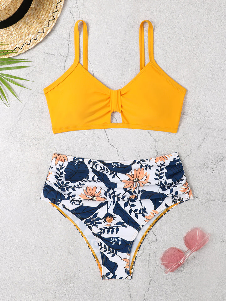Damen Bikini-Set mit floralem Hochbund und modischem Knoten Drune