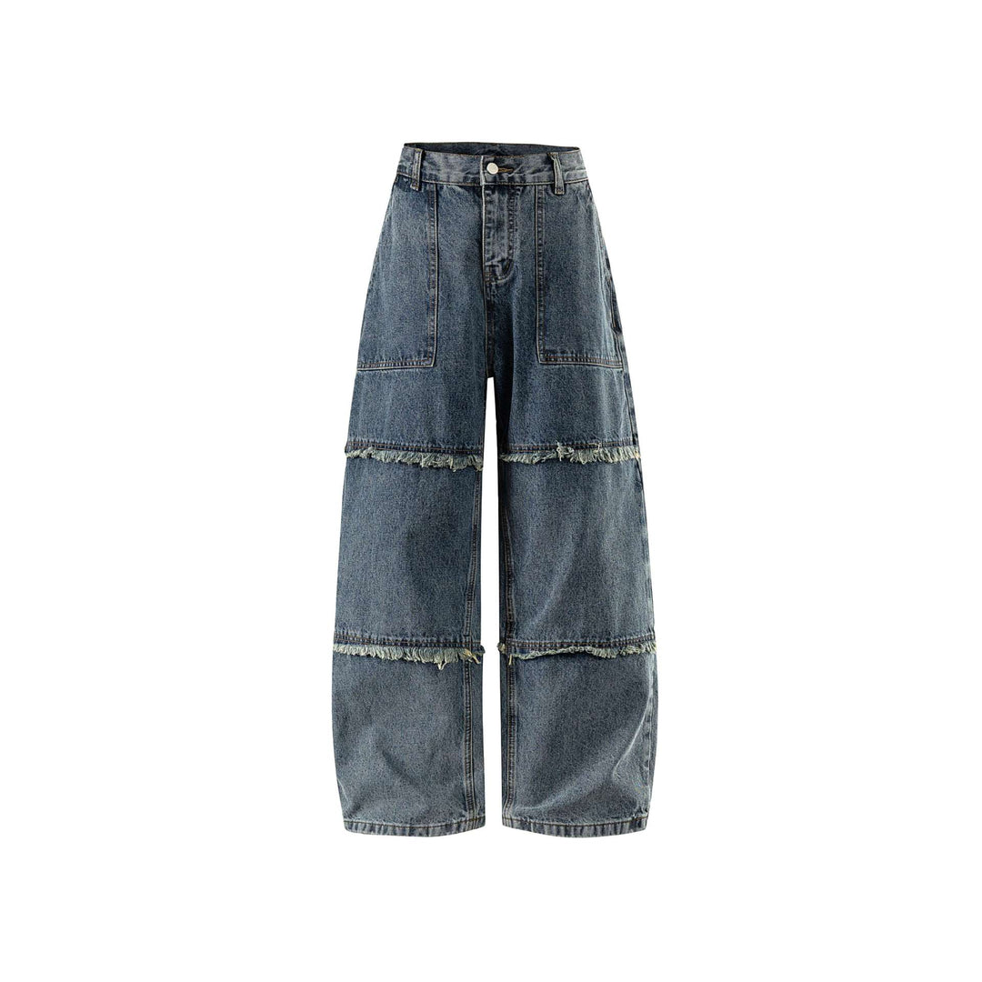 Damen High‑Waist Weite Denim-Culotte mit aufgesetzten Taschen und Fransen Drune