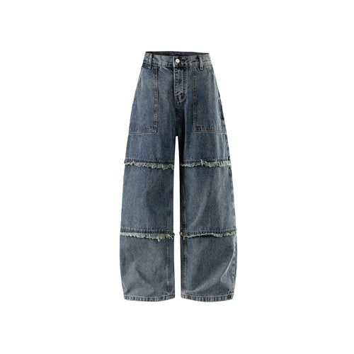 Damen High‑Waist Weite Denim-Culotte mit aufgesetzten Taschen und Fransen Drune