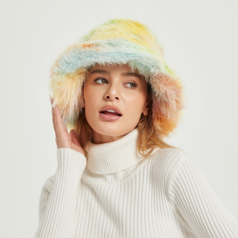 Damen Flauschiger Bucket‑Hut aus hochwertigem Kunstpelz mit Teddy‑Textur Drune