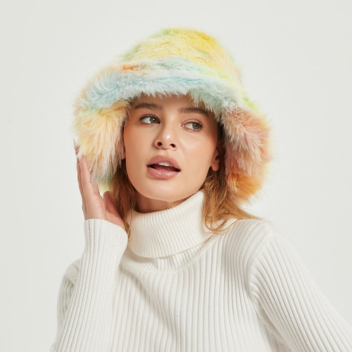 Damen Flauschiger Bucket‑Hut aus hochwertigem Kunstpelz mit Teddy‑Textur Drune
