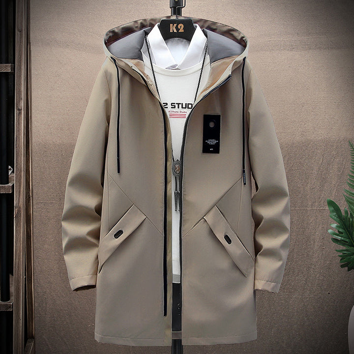 Herren nan urbaner Midlength Tech-Parka mit Kapuze, verdecktem Reißverschluss und winddichter Beschichtung Drune