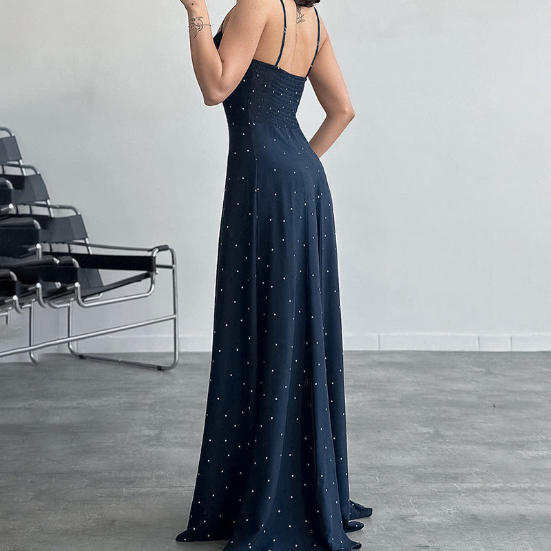 Damen Midikleid mit zarten Spaghetti-Trägern und punktuellem Design Drune