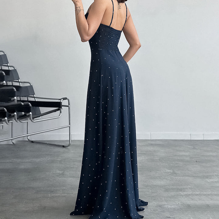 Damen Midikleid mit zarten Spaghetti-Trägern und punktuellem Design Drune