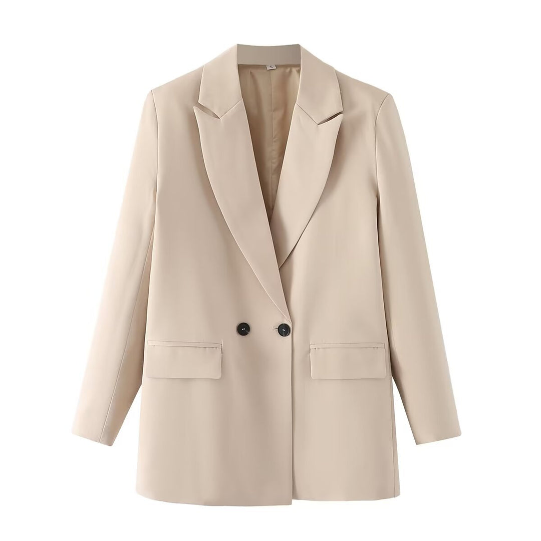 Damen nan taillierter Longblazer im Oversize-Look mit Reverskragen und Pattentaschen Drune