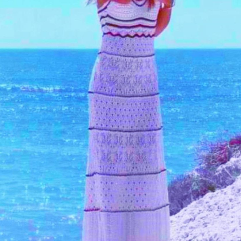 Damen Häkel-Maxikleid mit fließendem Schnitt und raffinierten Details Drune