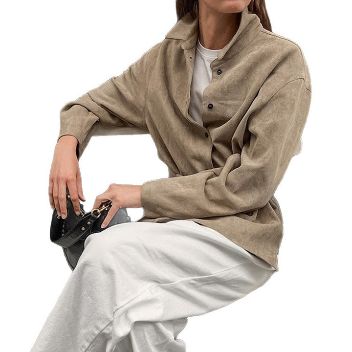 Damen Oversize Velourslederoptik-Utility-Jacke mit Tunnelzugtaillierung Drune