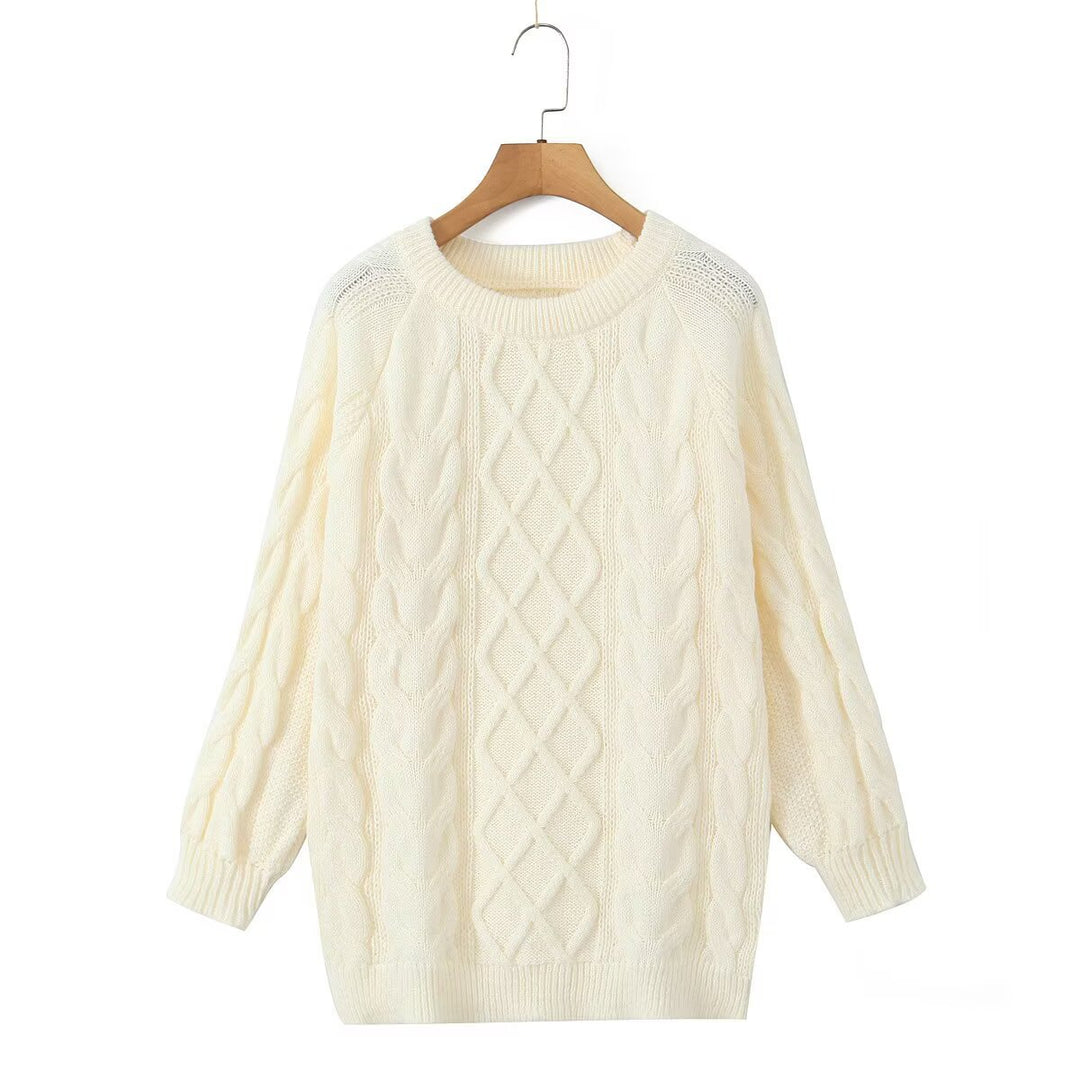 Damen Luxus gestrickter Pullover mit Zopfmuster Drune