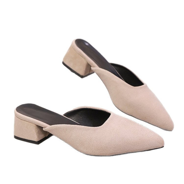 Damen elegante Mules mit spitz zulaufender Spitze und modischem Blockabsatz Drune