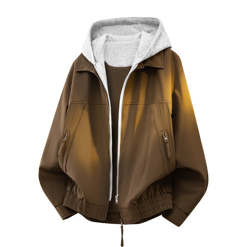 Herren Urbaner Layering-Bomber mit kontrastierender Kapuzen-Innenjacke und Reißverschlusstaschen Drune