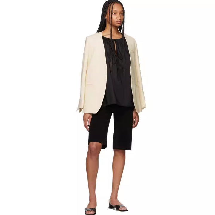 Damen Kragenloser Longblazer mit offenem Fall und Cape-Effekt Drune