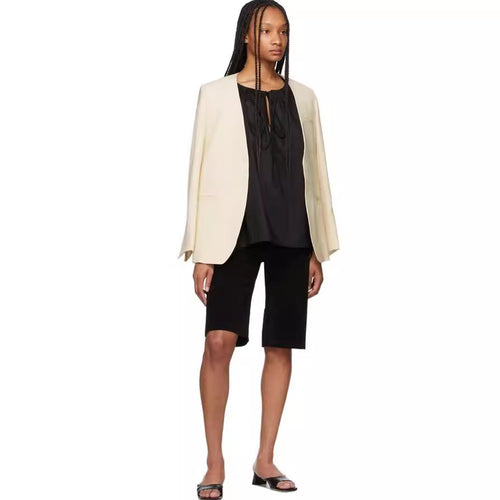 Damen Kragenloser Longblazer mit offenem Fall und Cape-Effekt Drune