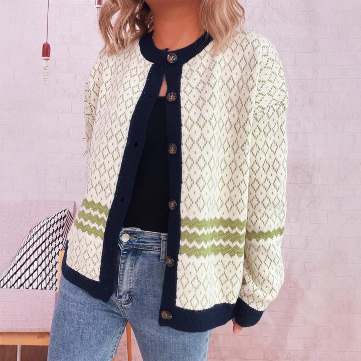Damen Strickjacke mit geometrischem Muster und eleganten Knopfdetails Drune