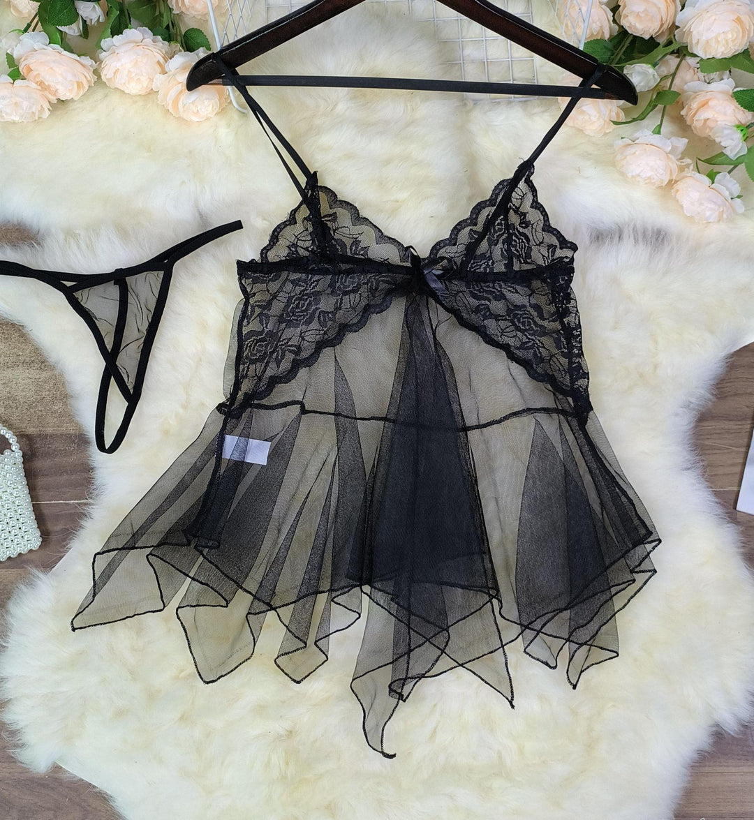 Damen verführerisches Negligé mit zartem Chiffon und Spitzenakzenten Drune