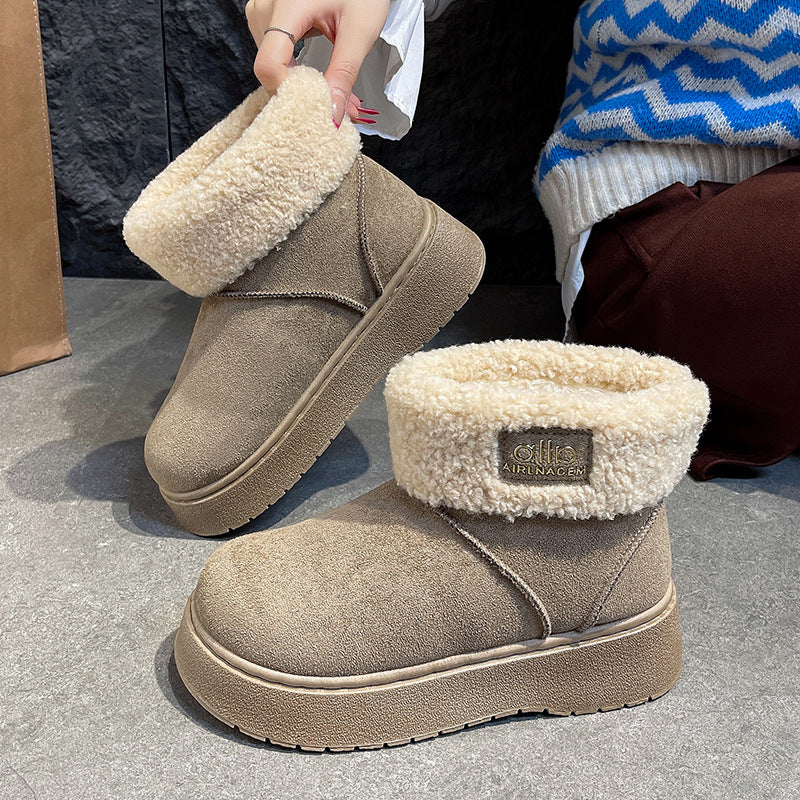 Damen Gefütterte Plateau‑Winterstiefeletten mit Teddyfell‑Kragen und rutschfester Profilsohle Drune
