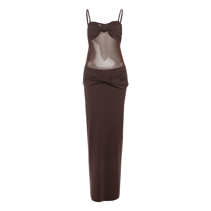 Damen Elegantes Maxikleid mit raffinierten Knotendetails und durchscheinendem Obermaterial Drune