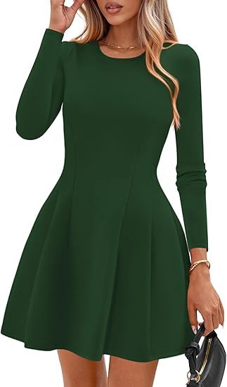 Damen Langärmeliges A-Linien Skaterkleid mit figurschmeichelnden Nähten Drune