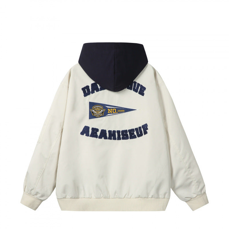 Herren College-Bomberjacke im Oversize-Stil mit Kapuzen-Einsatz und Logo-Patch Drune