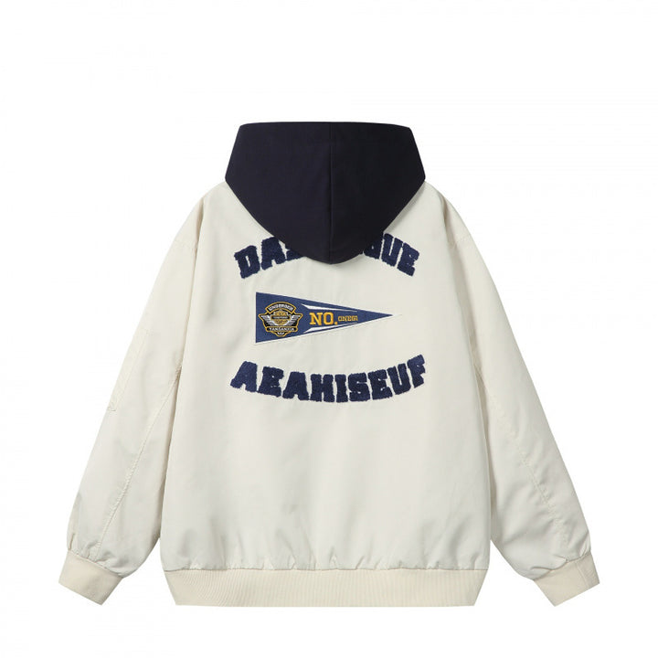Herren College-Bomberjacke im Oversize-Stil mit Kapuzen-Einsatz und Logo-Patch Drune