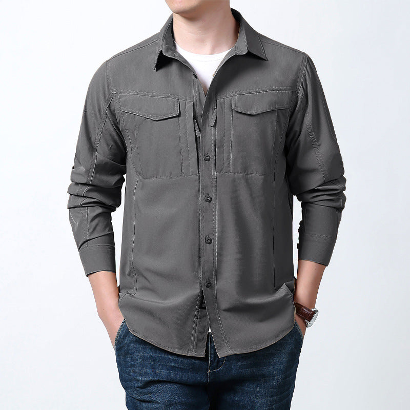 Herren nan leichtes Utility-Hemdjacke mit Brustklappen, Reißverschlusstasche und stretchigem Funktionsgewebe Drune