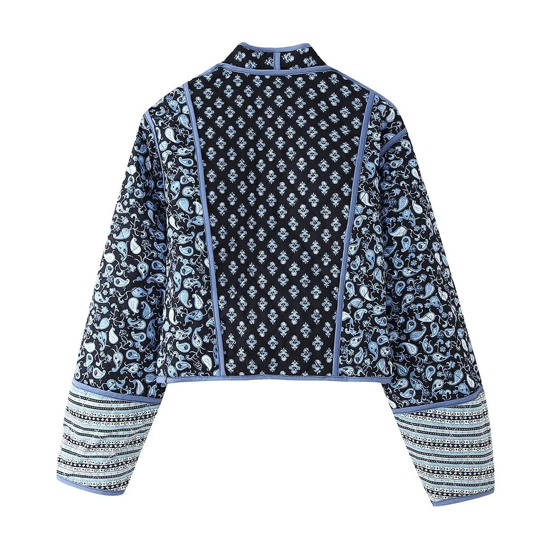Damen nan wendbare Patchwork Steppjacke im Kimono‑Style mit kontrastärmeln Drune