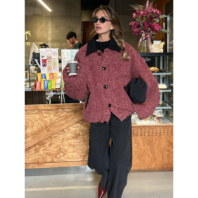 Damen Oversized Wolljacke mit eleganter Knopfverarbeitung Drune