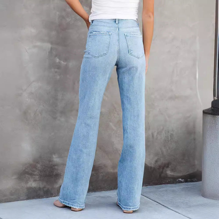 Damen High-Waist Bootcut Jeans mit raffinierter Waschung und bequemer Passform Drune