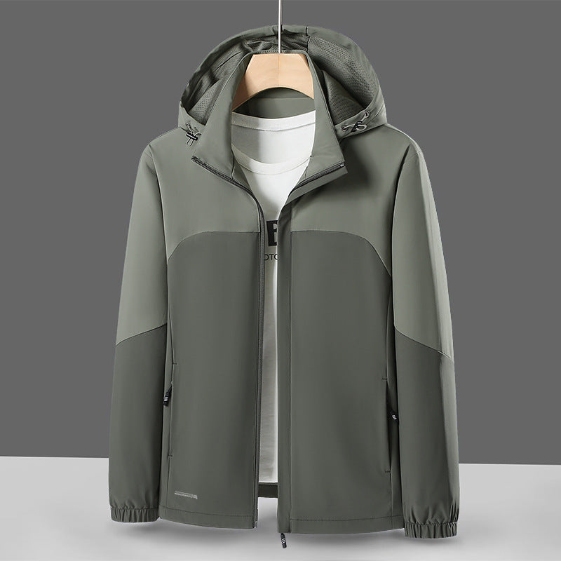 Herren Leichte Softshell-Windjacke mit Kapuze, wasserabweisender Membran und Reißverschlusstaschen Drune