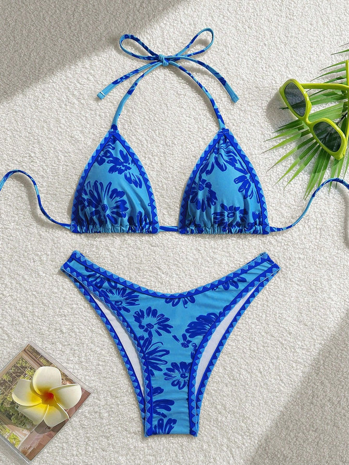 Damen Triangel-Bikini mit verspieltem Blumenmuster Drune