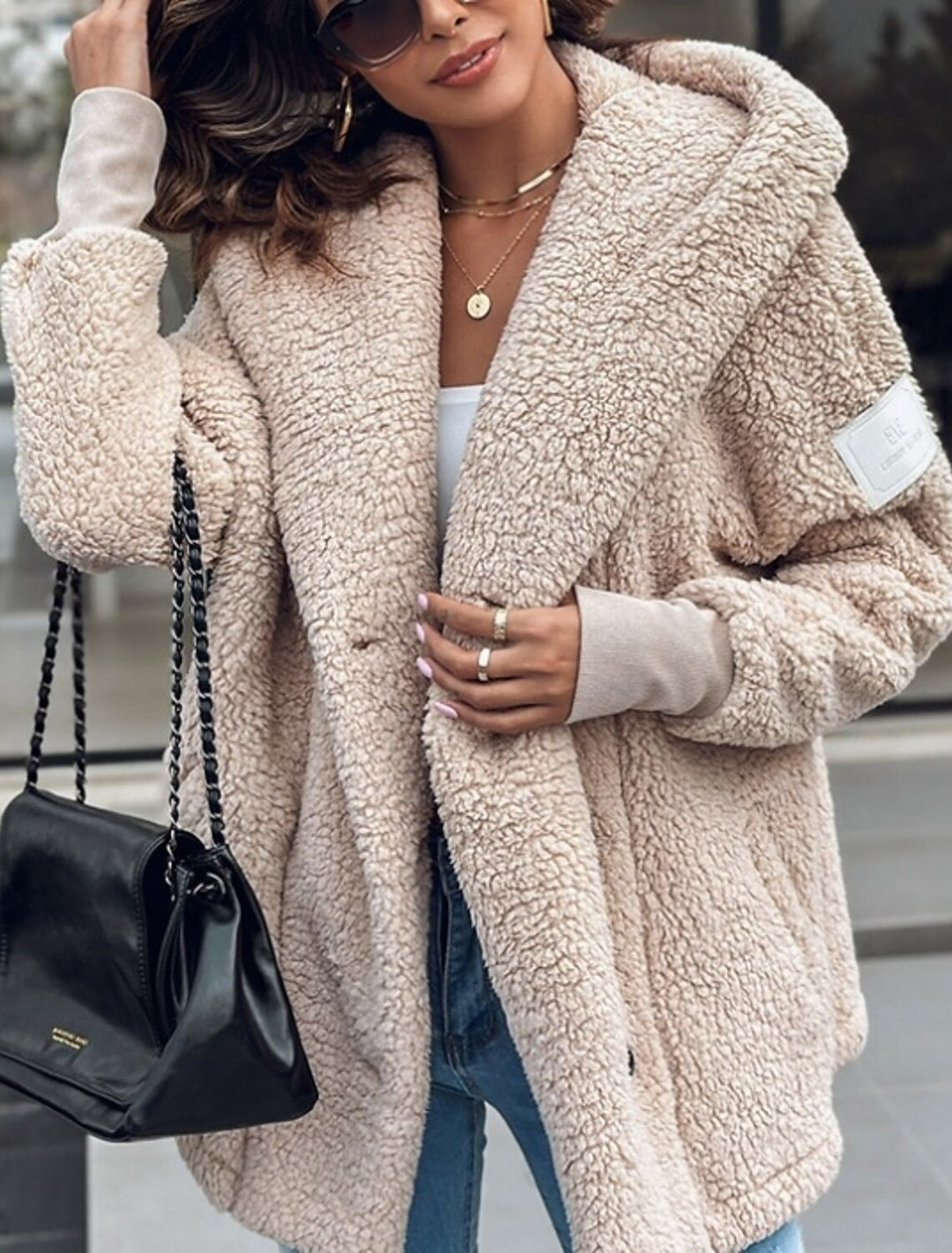 Damen Flauschige Teddyjacke mit oversized Kragen und praktischen Taschen Drune