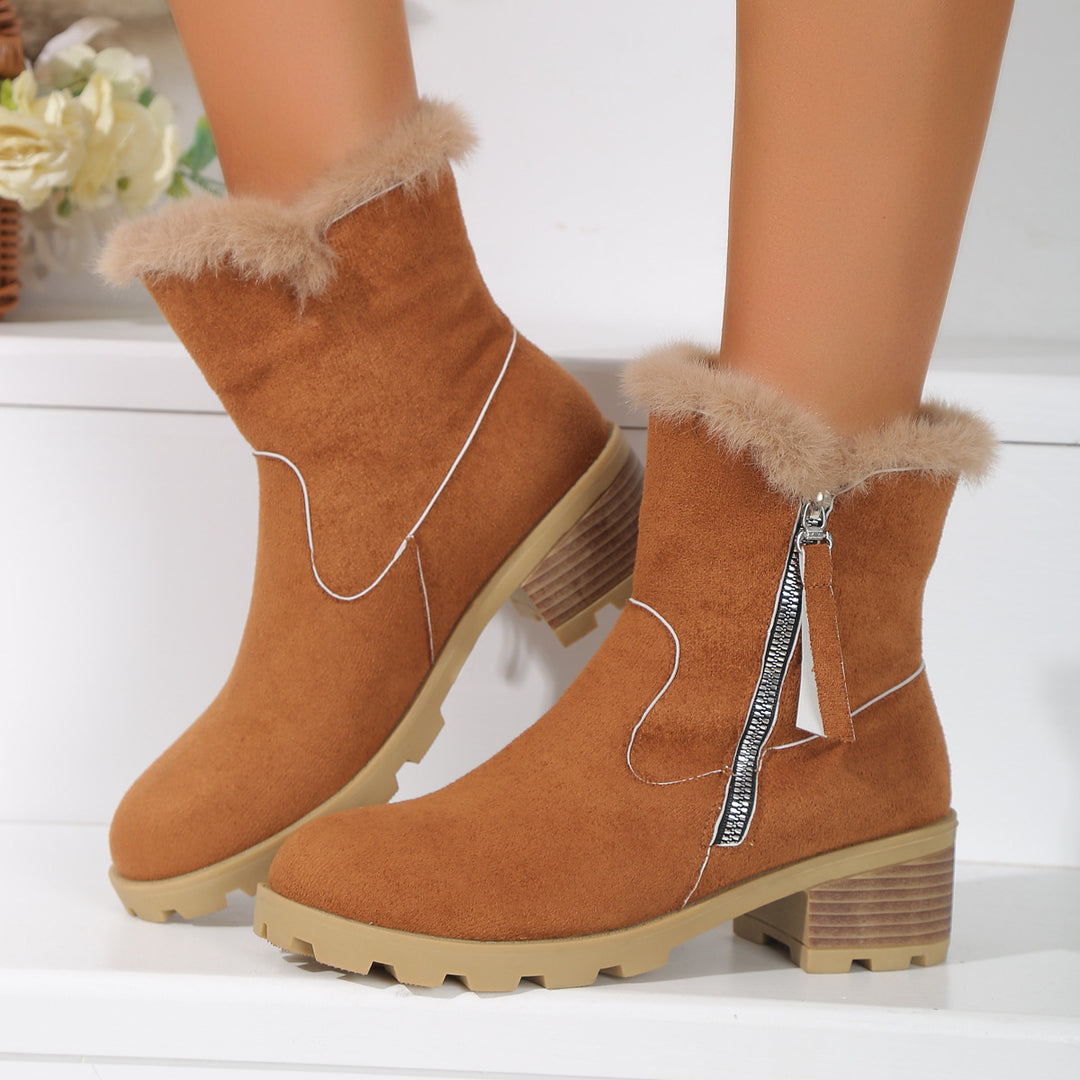 Damen Winterstiefel mit kuscheligem Fellkragen und rutschfester Sohle Drune