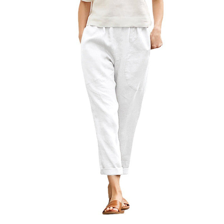 Damen nan leichte Leinenhose mit elastischem Bund, seitlichen Eingrifftaschen und gekrempeltem Saum Drune