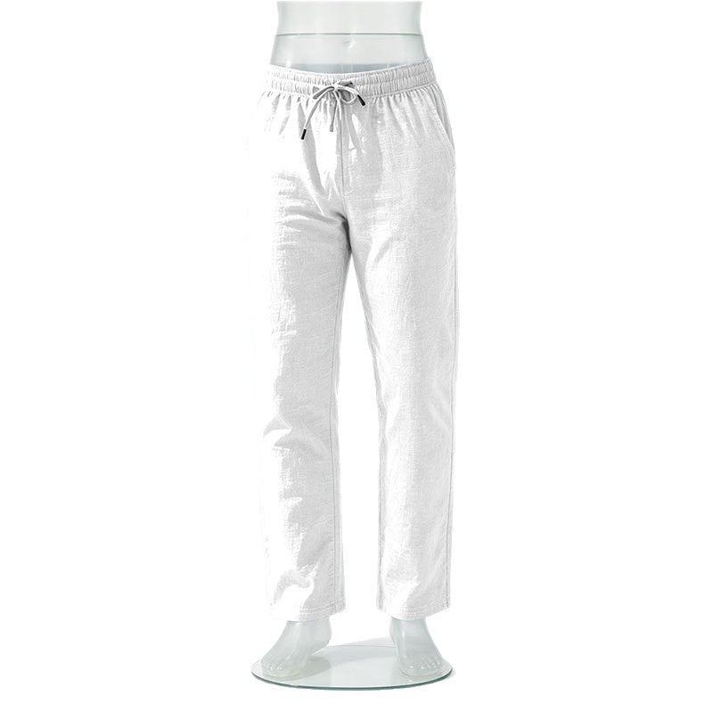 Herren Leichte Leinen-Baumwoll-Hose mit Tunnelzug, elastischem Bund und geradem Schnitt Drune