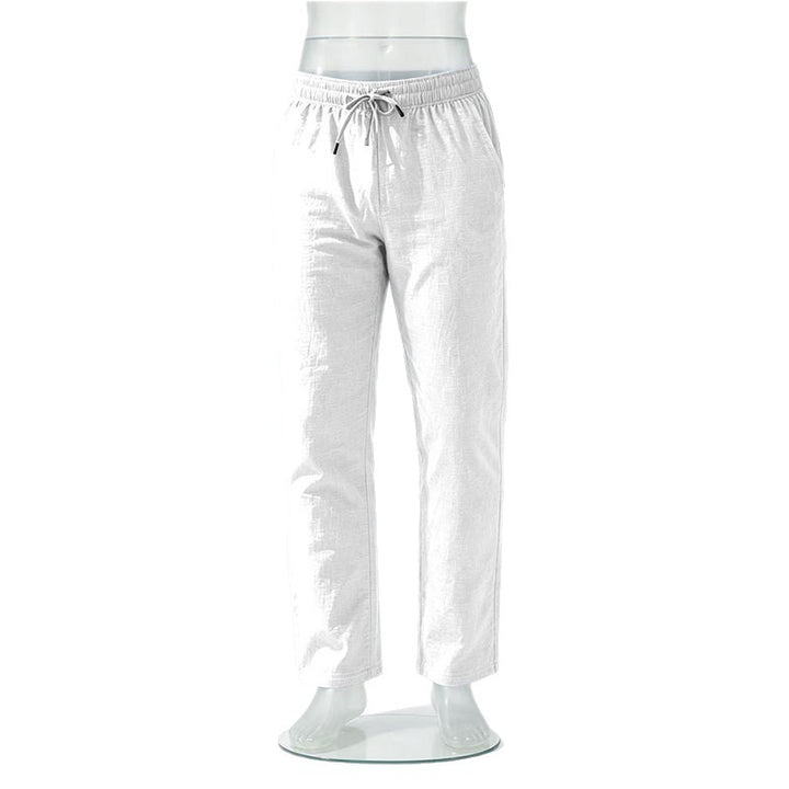 Herren Leichte Leinen-Baumwoll-Hose mit Tunnelzug, elastischem Bund und geradem Schnitt Drune
