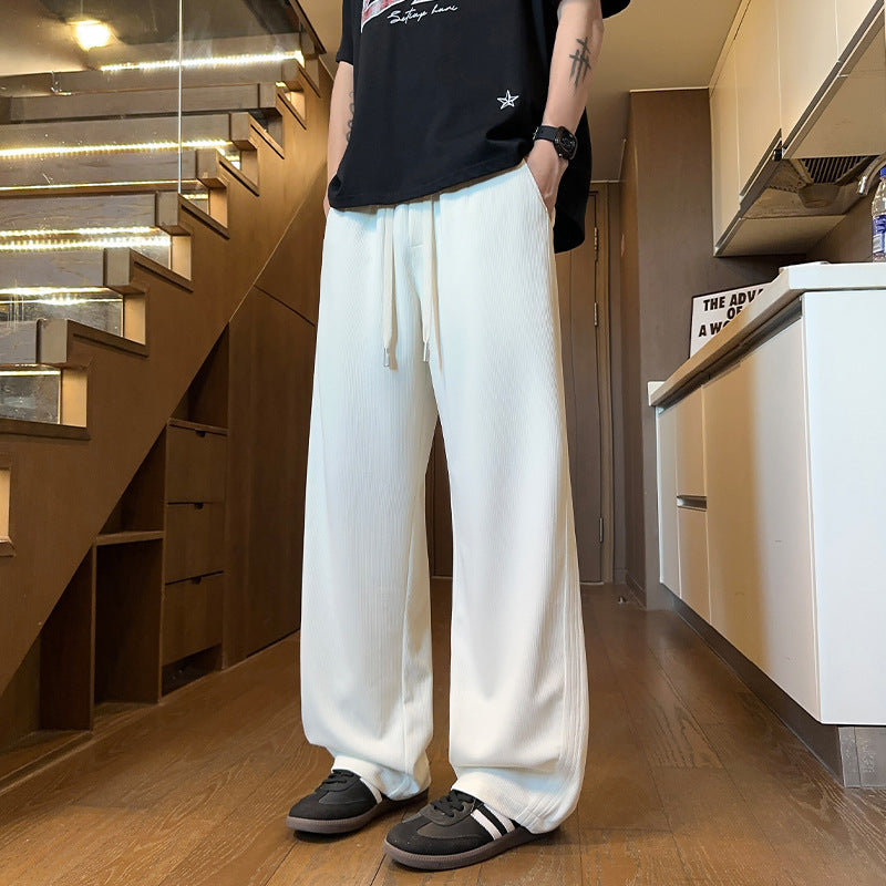 Herren Weite Relaxed Loungebundhose mit Tunnelzug und Eingrifftaschen Drune